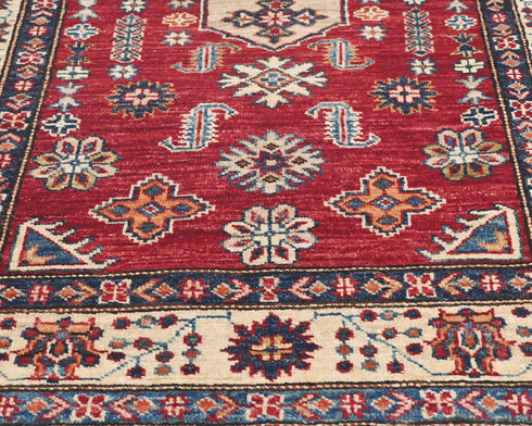 3x5 Red Kazak Afghan Hand Knotted Geometric Wool Area Rug